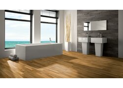 Modernes Badezimmer mit Meerblick und Parkett