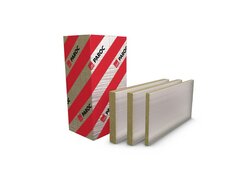 Aus Steinwolle bestehende Platte, kaschiert mit einer Aluminiumfolie. Drei rechteckige Platten und ein Karton. 
