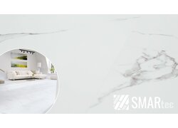 SMARtec Basic Designboden in weißer Marmoroptik sorgt für ein exklusives und helles Raumgefühl. Ideal für Wohnräume, Eingangsbereiche und moderne Innenraumkonzepte.
