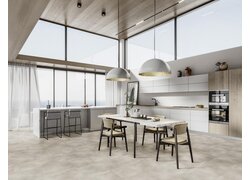 Raumbild Küche mit dem Boden solidLock silent Multilayer in der Variante Modern Concrete Creme | © Repac Montagetechnik GmbH & Co. KG