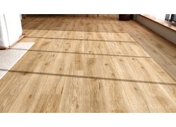 Helle Holzfußboden, moderner Raum, große Fenster, Sonnenlicht