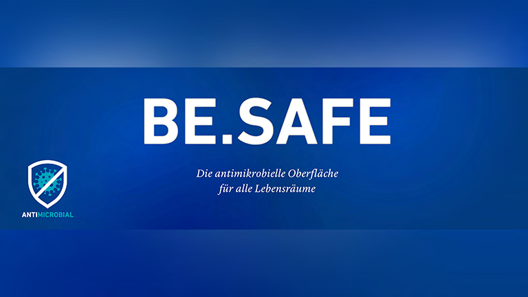 BE SAFE Logo auf blauem Hintergrund