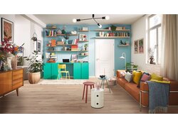 Wohnzimmer mit grünen und braunen Akzenten.