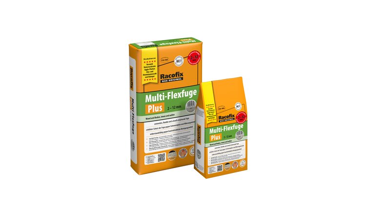 Racofix Multi-Flexfuge Plus, im Sack verpackt stehend hinten, im kleineren Sack verpackt stehend vorne