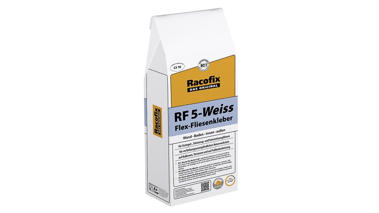 Racofix RF5-weiss- Flex-Fliesenkleber, im weißen Sack stehend