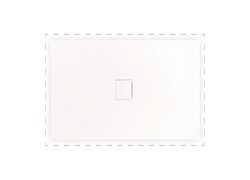 Weiße rechteckige Duschwanne mit zentralem Ablauf.