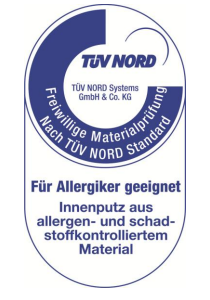 TÜV NORD Prüfzeichen Materialprüfung auf Allergiker-Eignung und Schadstoffe für Innenputze Label TÜV NORD Prüfzeichen Materialprüfung auf Allergiker-Eignung und Schadstoffe für Innenputze