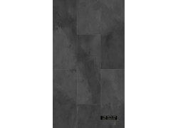 Dunkelgraue Fliesen in Rechteckmuster mit unebener Oberfläche.