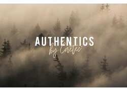 Nebliger Wald, Schriftzug 'AUTHENTICS by Coretec'.