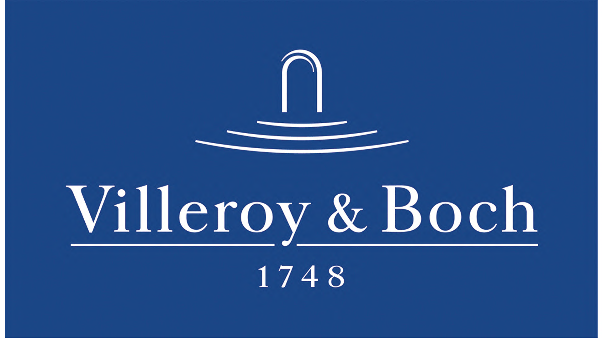 Villeroy &Boch-Logo Das Villeroy &Boch-Logo mit dem Schriftzug und dem Bogen dahinter, alles blau hinterlegt