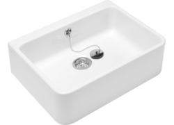 Waschbecken, rechteckig, ohne Hahnloch, mit Kette und Stöpsel