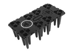 Schwarzer Kunststoff-Versickerungsmodul-Speicherblock mit Beinen.