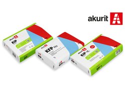 Drei Akurit-Mörtelsäcke (KIP, KFP Filz, KIP-it) nebeneinander.