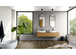 Raumszene, Spiegel, Fenster, Bodenbelag, Wanne