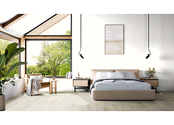 Bett, Fenster, Bodenbelag, Raumszene