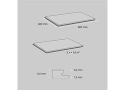 Technische Zeichnung von Bodenplatten mit Maßen.