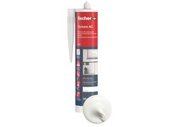 Produktabbildung des fischer Texture AC Struktura­cryl-Dichtstoffs (310 ml Kartusche) in weiß RAL 9016 mit Farbdarstellung. Strukturacryl für Anschlussfugen und Putzanschlüsse im Innen- und Außenbereich, überstreichbar und für strukturierte Oberflächen geeignet.
