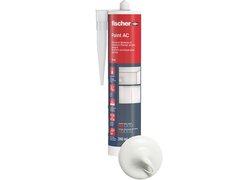 Produktabbildung des fischer Paint AC Maleracryls (310 ml Kartusche) in weiß mit Farbdarstellung. Überstreichbarer Acryl-Dichtstoff für Anschlussfugen und Risse im Innen- und Außenbereich, speziell für Malerarbeiten geeignet.