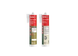 Zwei fischer Hybrid-Klebstoffe in Kartuschen: High Tack MS und Trockenbau MS