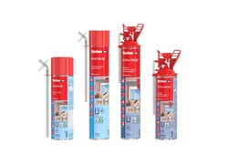Verschiedene Fischer PU-Schaumdosen – PU S 500 B2, PU S 750 B2, PU Pro 500 B2 und PU Pro 750 B2, ideal für schnelle Montagen und Isolierungen. Alle Varianten mit unterschiedlichen Füllmengen (500 ml und 750 ml) und Einsatzmöglichkeiten.