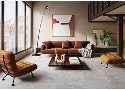 Modernes Wohnzimmer in warmen Erdtönen mit Loft-Charakter.