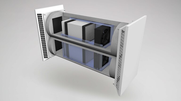 Doppeltes Lüftungssystem mit Filtern und Ventilatoren