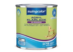 375 ml Dose swingcolor Acryl-Klarlack glänzend, wasserbasiert, geeignet für Holz, Metall und Hart-PVC, stoß- und schlagfest, schnell trocknend, als 2in1 Lack + Grundierung für Innen- und Außenbereich, mit „Blauer Engel“-Umweltzeichen.