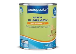 750 ml Dose swingcolor Acryl-Klarlack seidenmatt, wasserbasiert, geeignet für Holz, Metall und Hart-PVC, stoß- und schlagfest, schnell trocknend, als 2in1 Lack + Grundierung für Innen- und Außenbereich, mit „Blauer Engel“-Umweltzeichen.