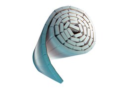 Rollbahn EPS 035 DES sg Hauptbild Aufgerollte türkis-weiße Dämmstoffmatte mit segmentierter Oberfläche auf weißem Hintergrund.