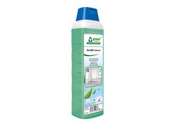 Glass cleaner, grüne Flüssigkeit in semittransparenter Flasche